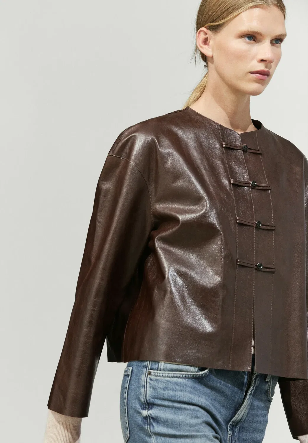 Кожаная куртка Massimo Dutti, Dark Brown — фото 4