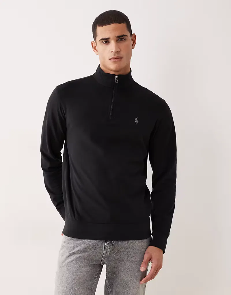 Толстовка из двойного трикотажа с короткой застежкой-молнией и логотипом Icon Polo Ralph Lauren, черный