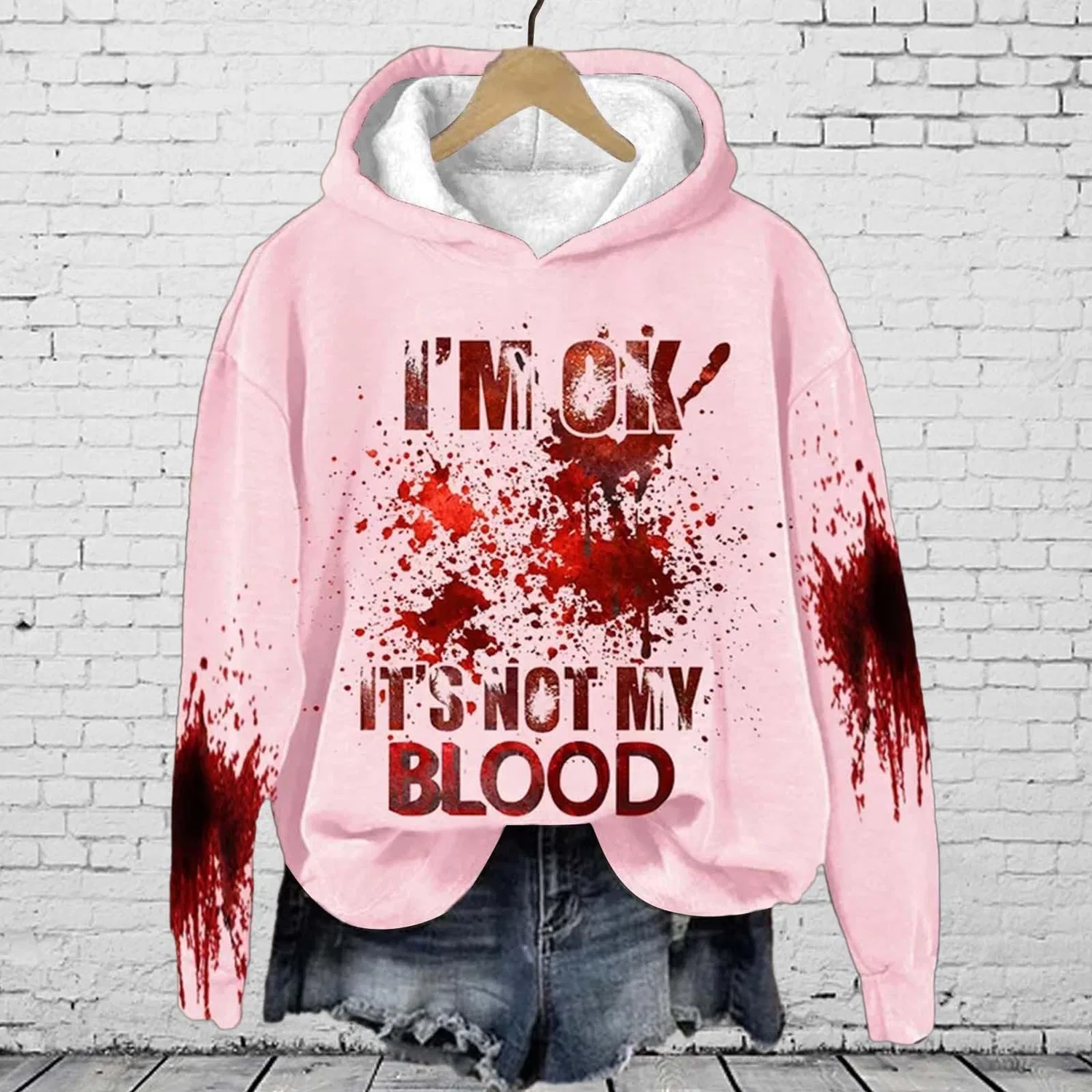 Женский худи с принтом I'M Ok Its Not My Blood, Z012 Pink — фото 4