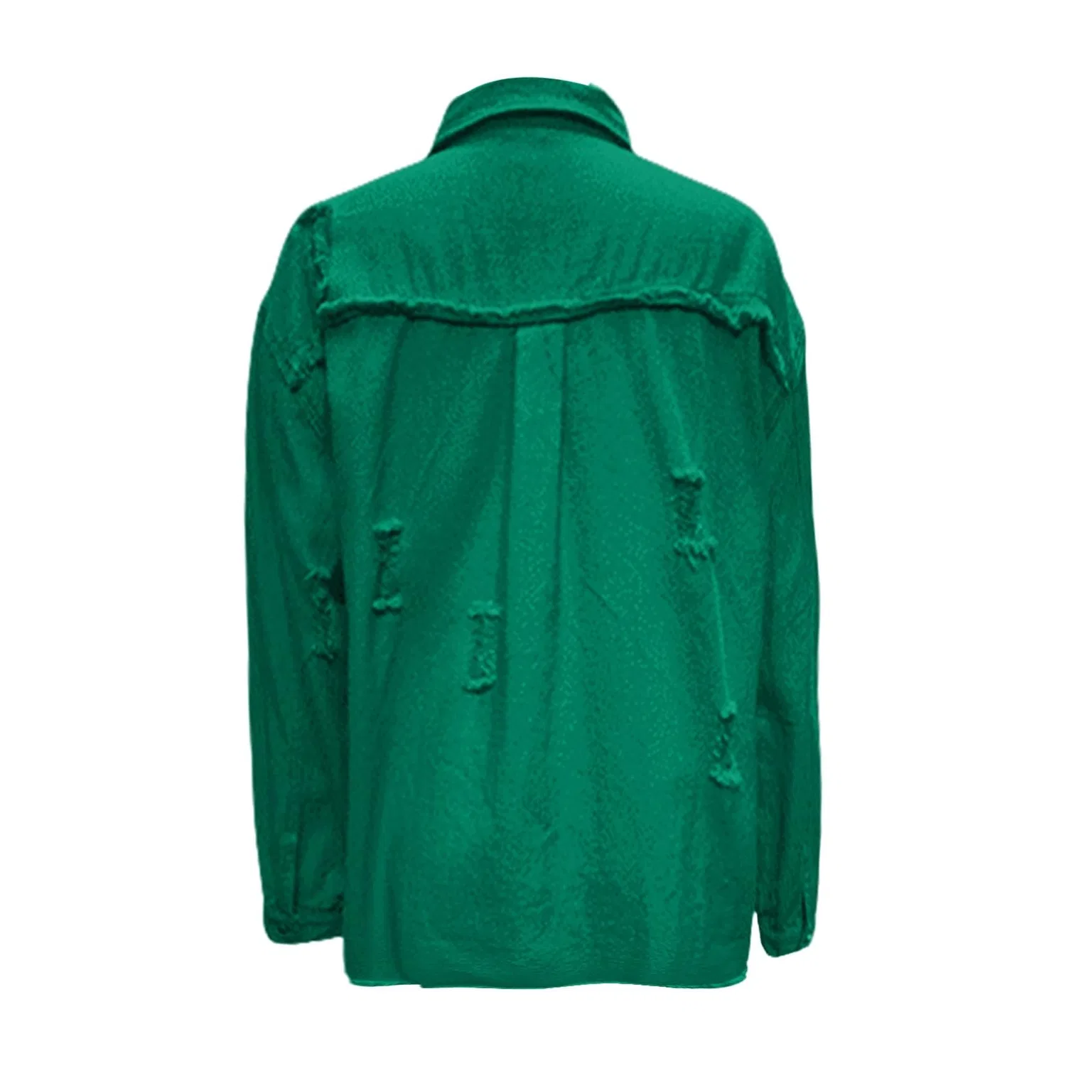 Женская джинсовая куртка с принтом, модель Giacche di jeans da donna alla moda colletto con risvolto button down cappotti in denim invecchiato strappato cowboy abito western manica lunga camicia chambray giacche leggere orlo sfrangiato Jean, Ver... — фото 4