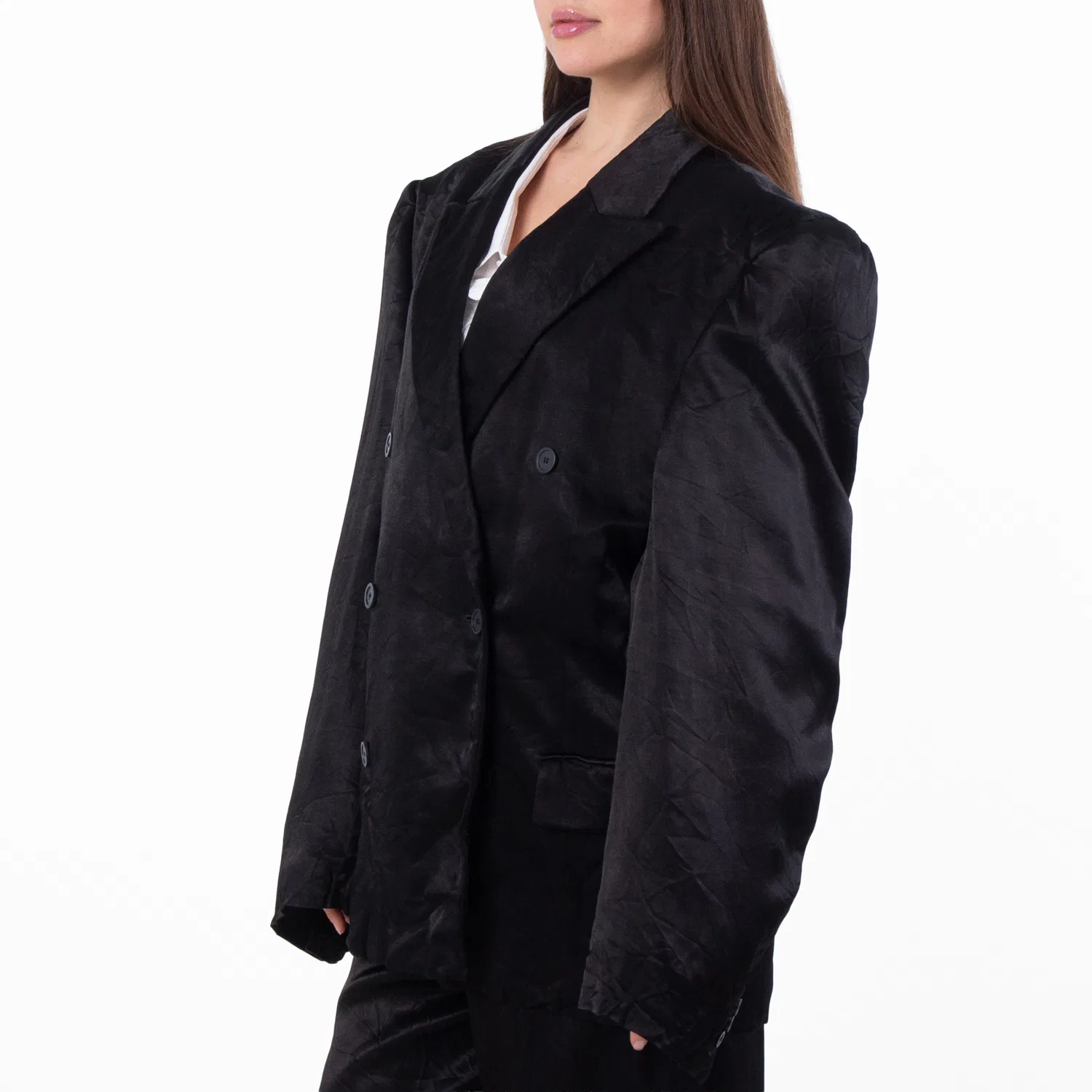 Пальто из крепа с двубортной застежкой Steriod Double Breasted Creased Jacket Balenciaga, Black — фото 2