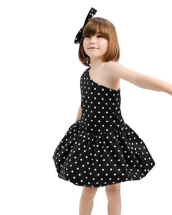 Детское платье для девочек с принтом Alice Polka Dot Bardot Junior, Black/White — фото 4