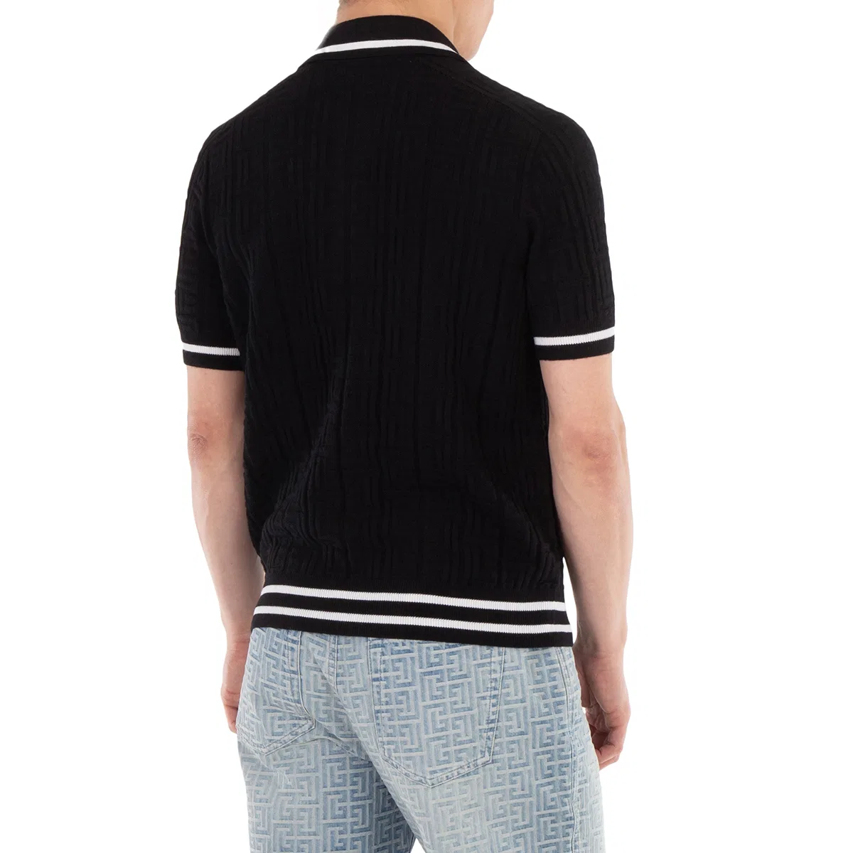 Мужской поло из шерсти с принтом 4G Knitted Wool Polo Shirt Balmain, Noir Blanc — фото 4