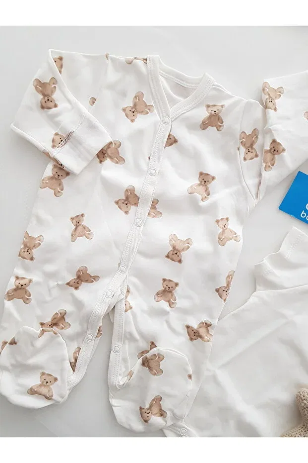 Детский комплект одежды для новорожденных с принтом Teddy Bear Artıbebe, Beige — фото 2