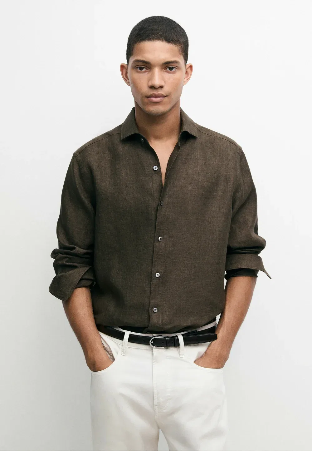 Рубашка из 100% льна - рубашка Massimo Dutti, Dark Brown