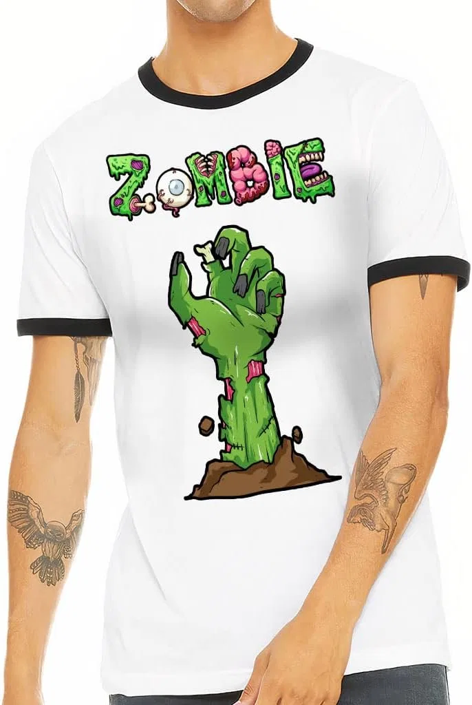 Женская футболка с принтом зомби Illustration Ringer Tee, White/Black