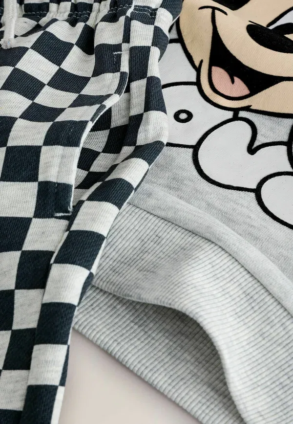 Костюм с капюшоном, принт Mickey Mouse, Regular fit - hooded set - hoodie Next, Grey Marl, Checkerboard, серый — фото 4