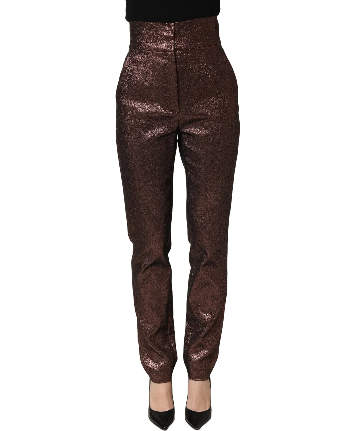 Женские брюки с высокой посадкой Metallic Brown High Waist Tapered Leg Dolce & Gabbana, Brown — фото 3