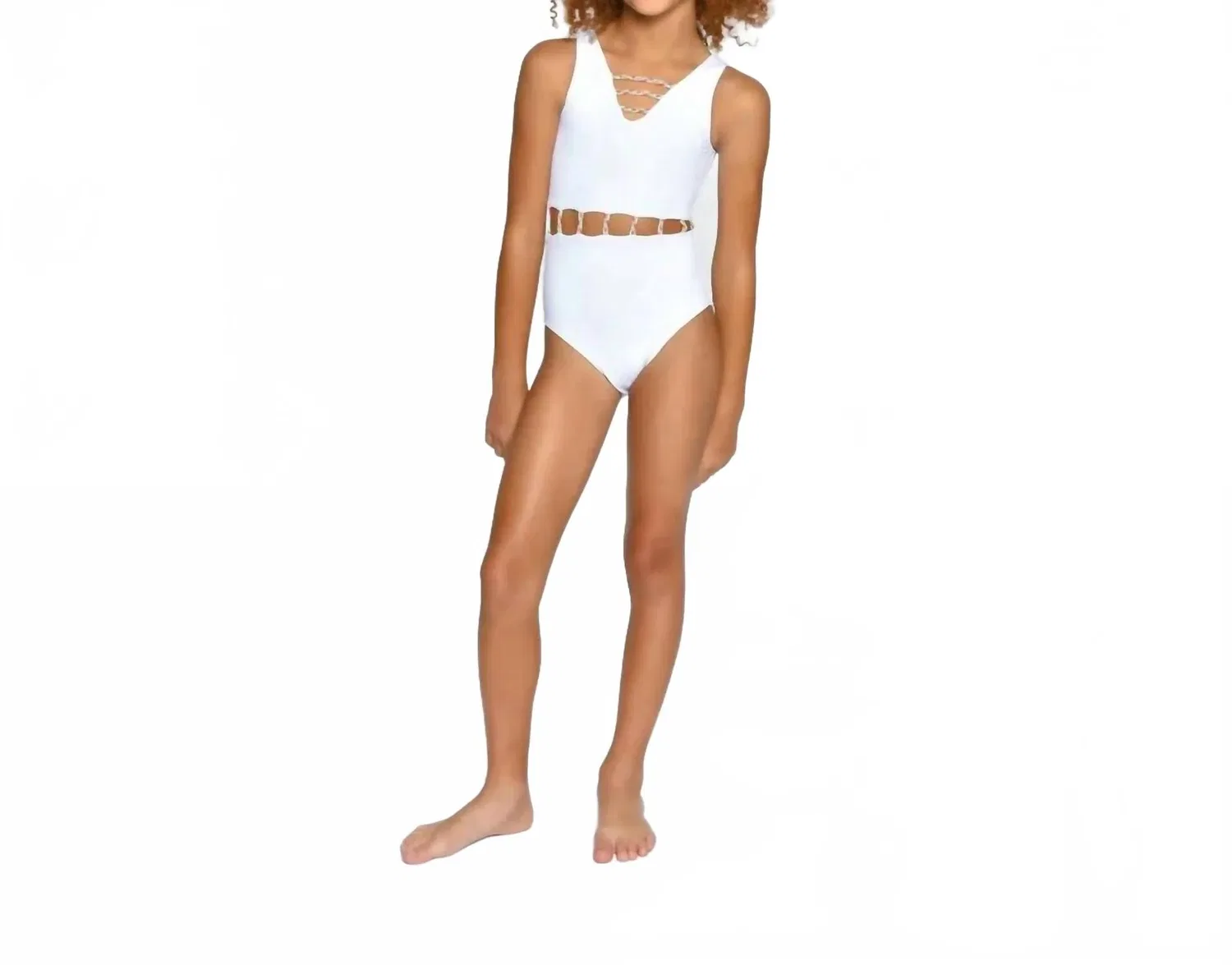 Детский слитный купальник с вырезами и плетеными деталями Little Jade One-Piece Peixoto, White