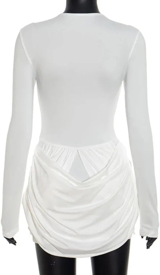 Женское облегающее мини-платье с вырезами Hollow Out Long Sleeve, White — фото 4