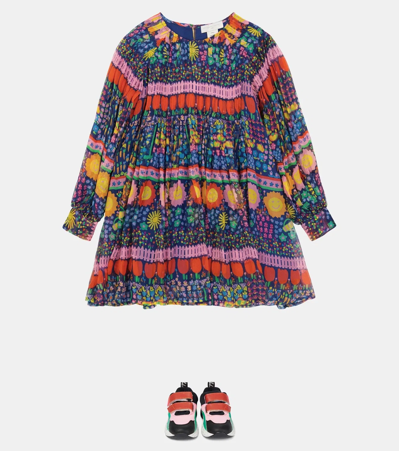 Платье из набивного шелкового жоржета Stella McCartney Kids, мультиколор — фото 2