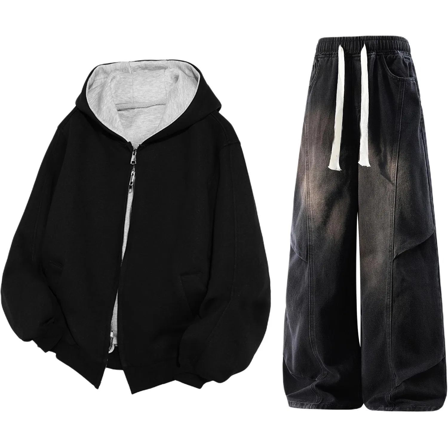 Детский комплект спортивного костюма с капюшоном и флисовой подкладкой Casual Sportswear, GWAF, White Heather Gray / Yellow Mud — фото 3