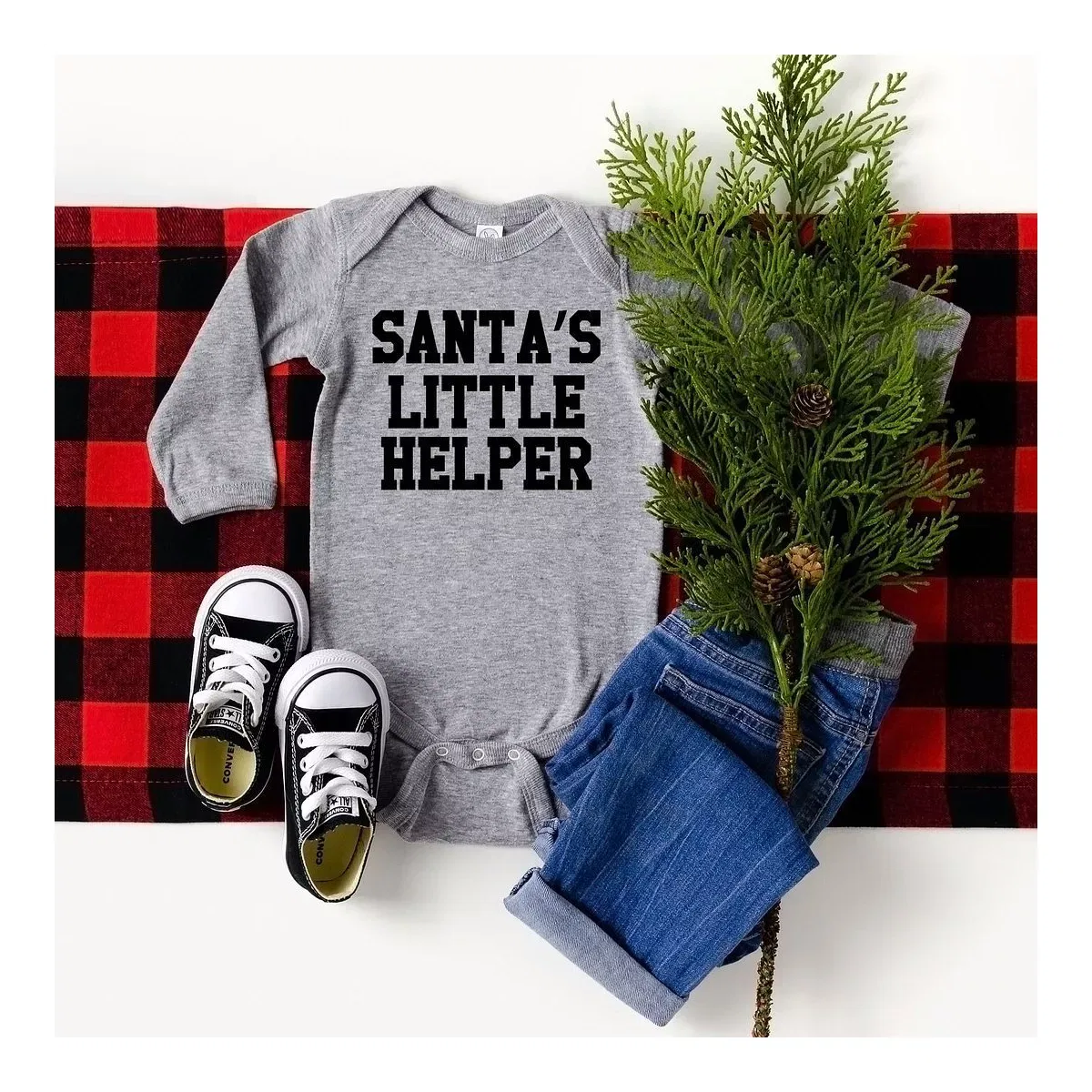 Детский боди с длинным рукавом Santa's Little Helper The Juniper Shop, Heather Grey — фото 2