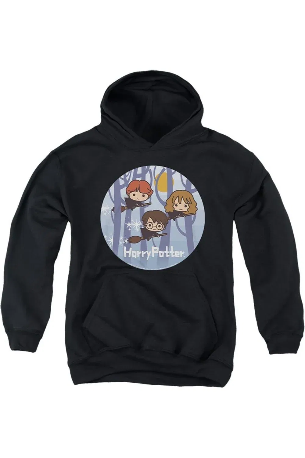 Детское худи с капюшоном Harry Potter Chibi Trio Flying On Broomsticks Gildan, черный