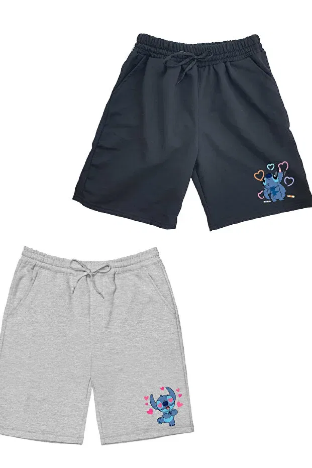 Детский комплект шорт для девочек с принтом Basics Makiteks, Black-Grey-Lilo05love
