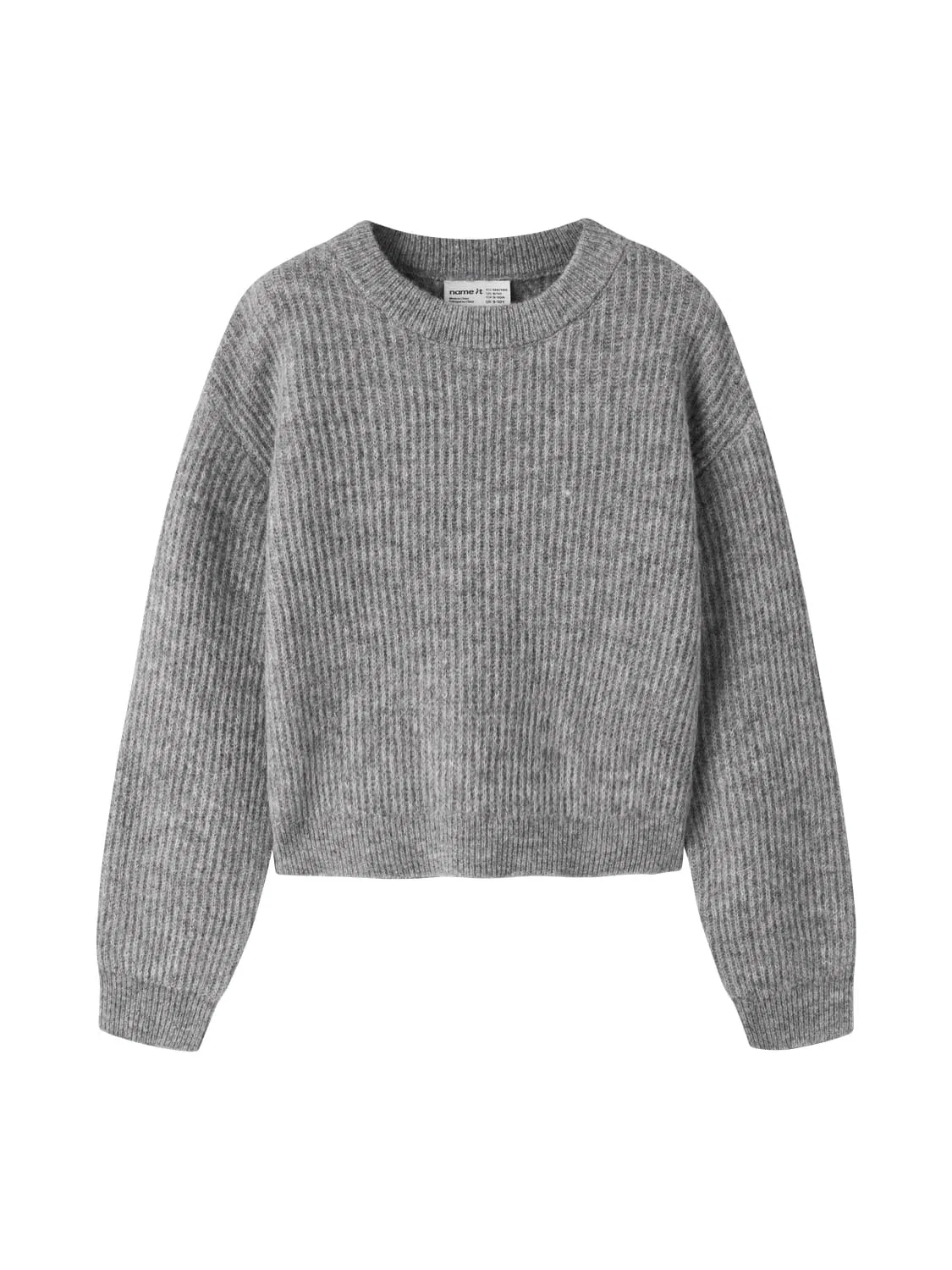 Пуловер с коротким рукавом NKFHOLLY LS BOXY SHORT KNIT Name It, серый меланж