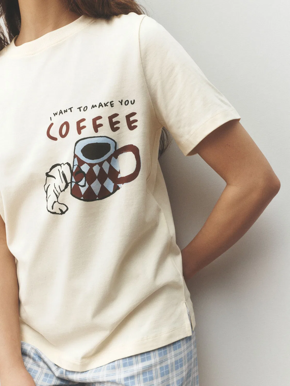 Пижама с принтом Blue Coffee Mugs/ Gingham Next, синий — фото 4