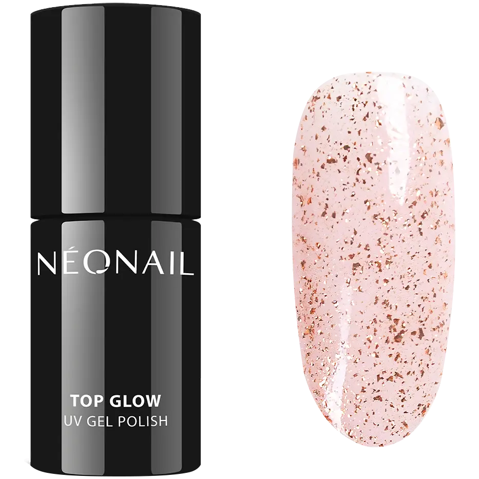 

Neonail Top Glow Gold Flakes гибридное верхнее покрытие для лаков для ногтей, 7,2 мл