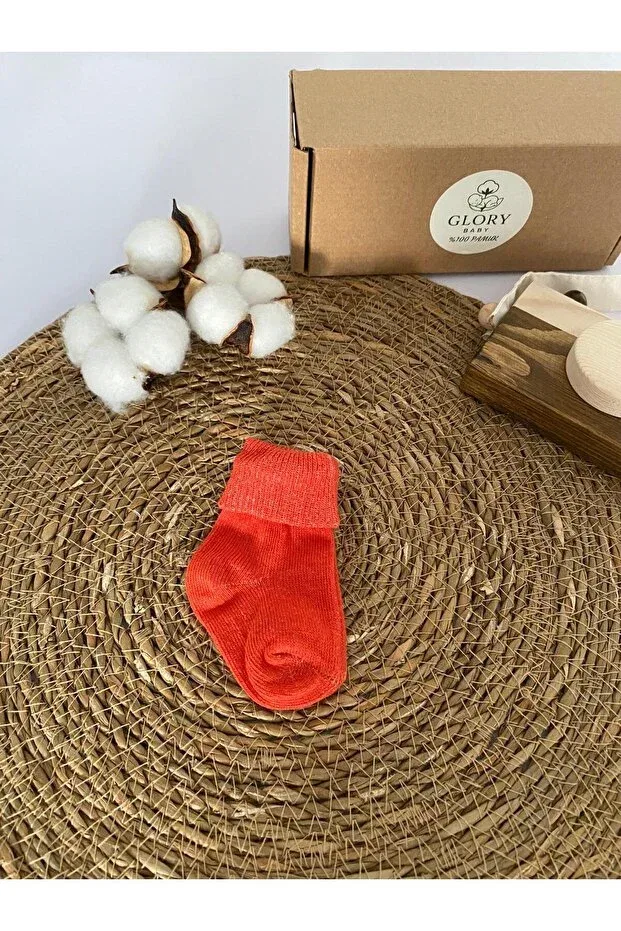 Детский набор носков для новорожденных 5 пар Organic Cotton Unisex 5-Piece Premium Newborn Baby Socks - Boxed Glory Baby, Gri-Turuncu-Yeşil-Hardal-Ekru — фото 3