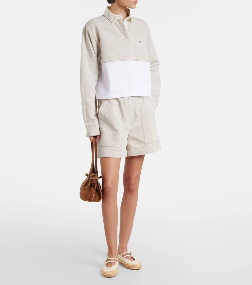 Шорты из хлопка и льна, шамбре Prada, бежевый — фото 2