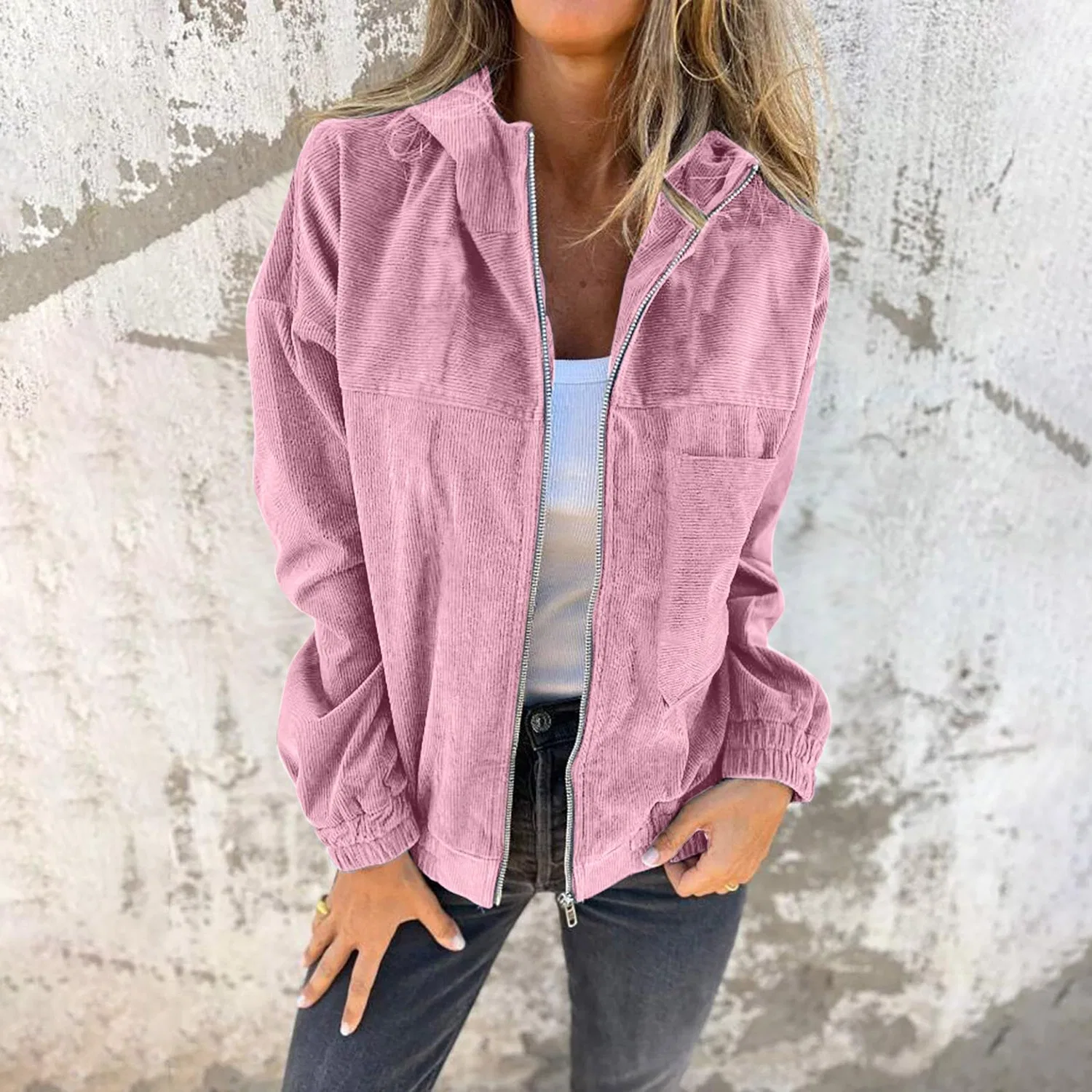 Женское пальто из вельвета с молнией Shacket Zip Up, Rosso — фото 4