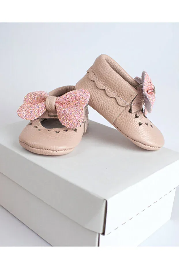 Детские пинетки для новорожденных кожаные First Step Baby Booties Zeyno Ve Memo, Pink — фото 4