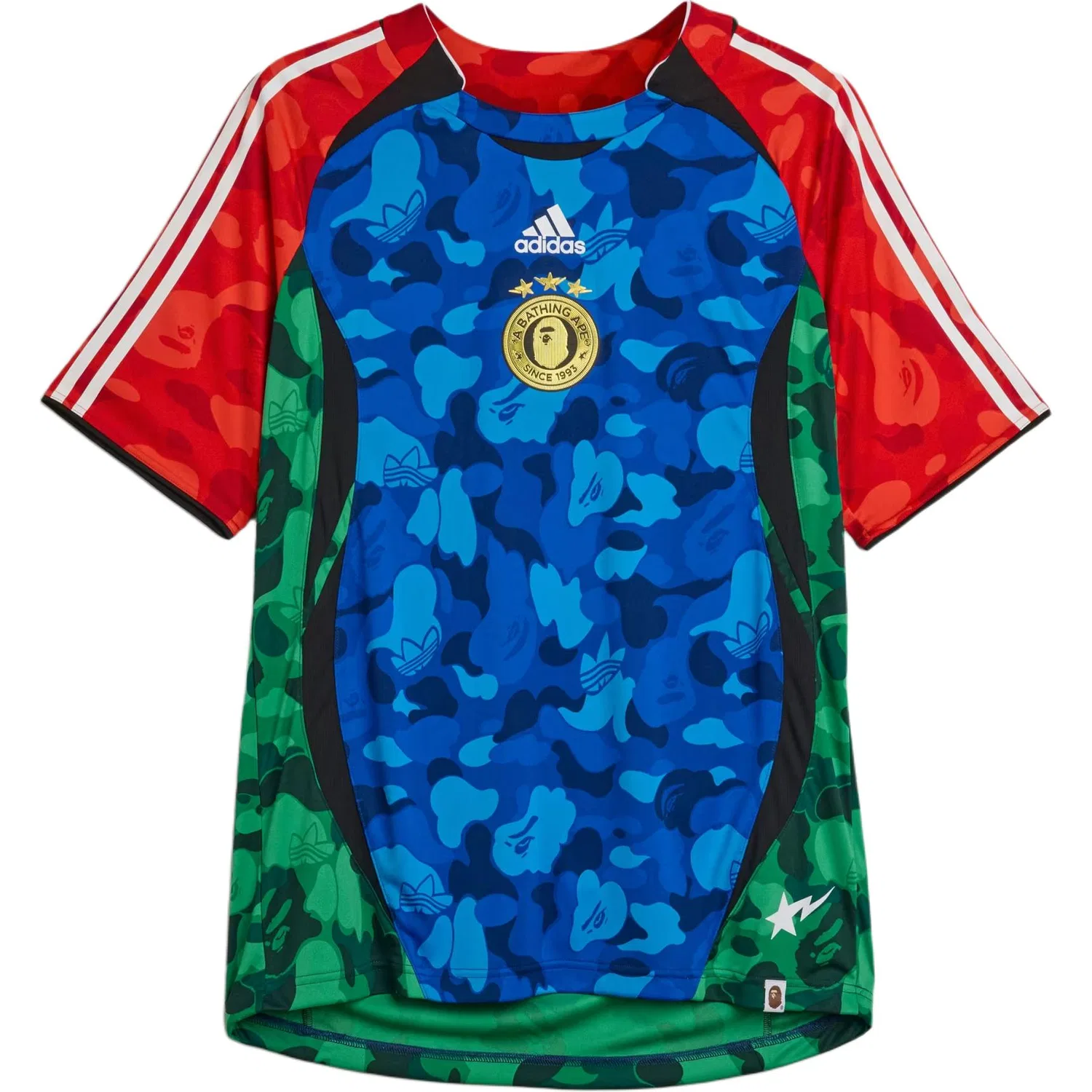 Мужская футболка с круглым вырезом Bape Collaboration Adidas Originals, Blue/Red/Green