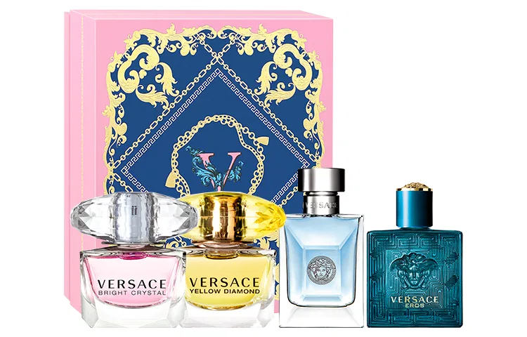 Набор миниатюрных парфюмов Versace, 4 шт по 5 мл, Crystal Diamond, Gold Diamond, Same Name Men's Fragrance, Eros, Versace