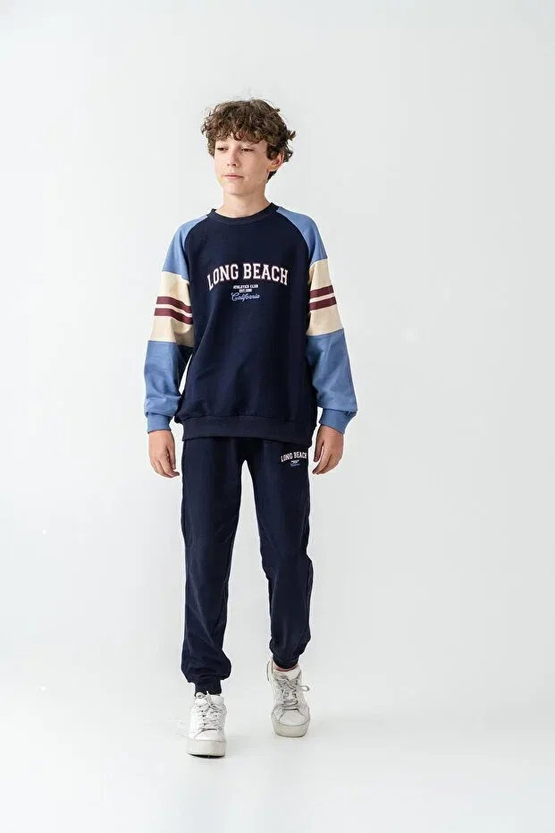 Детский спортивный костюм для мальчиков с принтом Long Beach Printed Top Mışıl Kids, Navy Blue