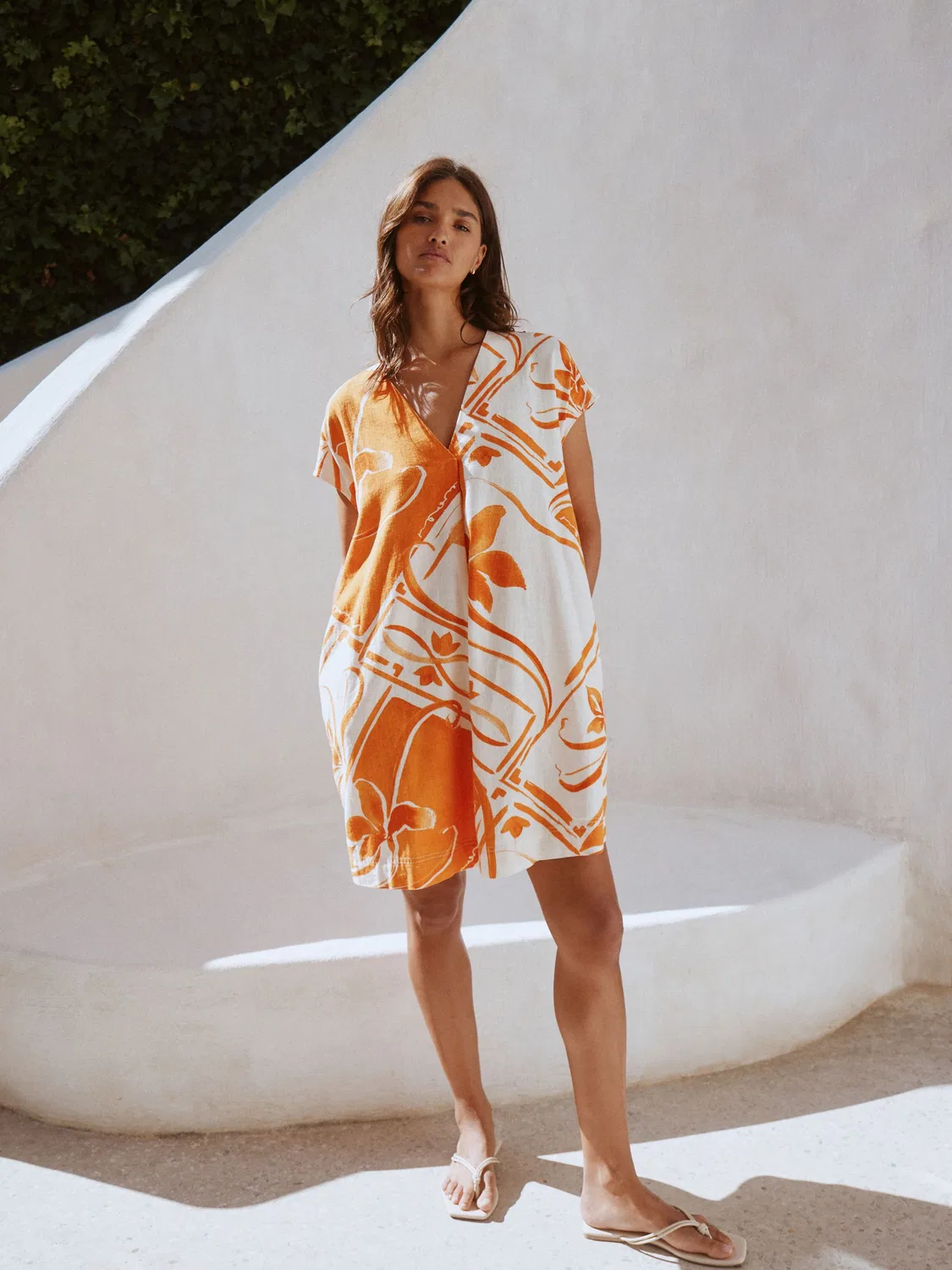 Платье-кафтан мини с принтом, Orange Tile Print Next, Оранжевый — фото 2