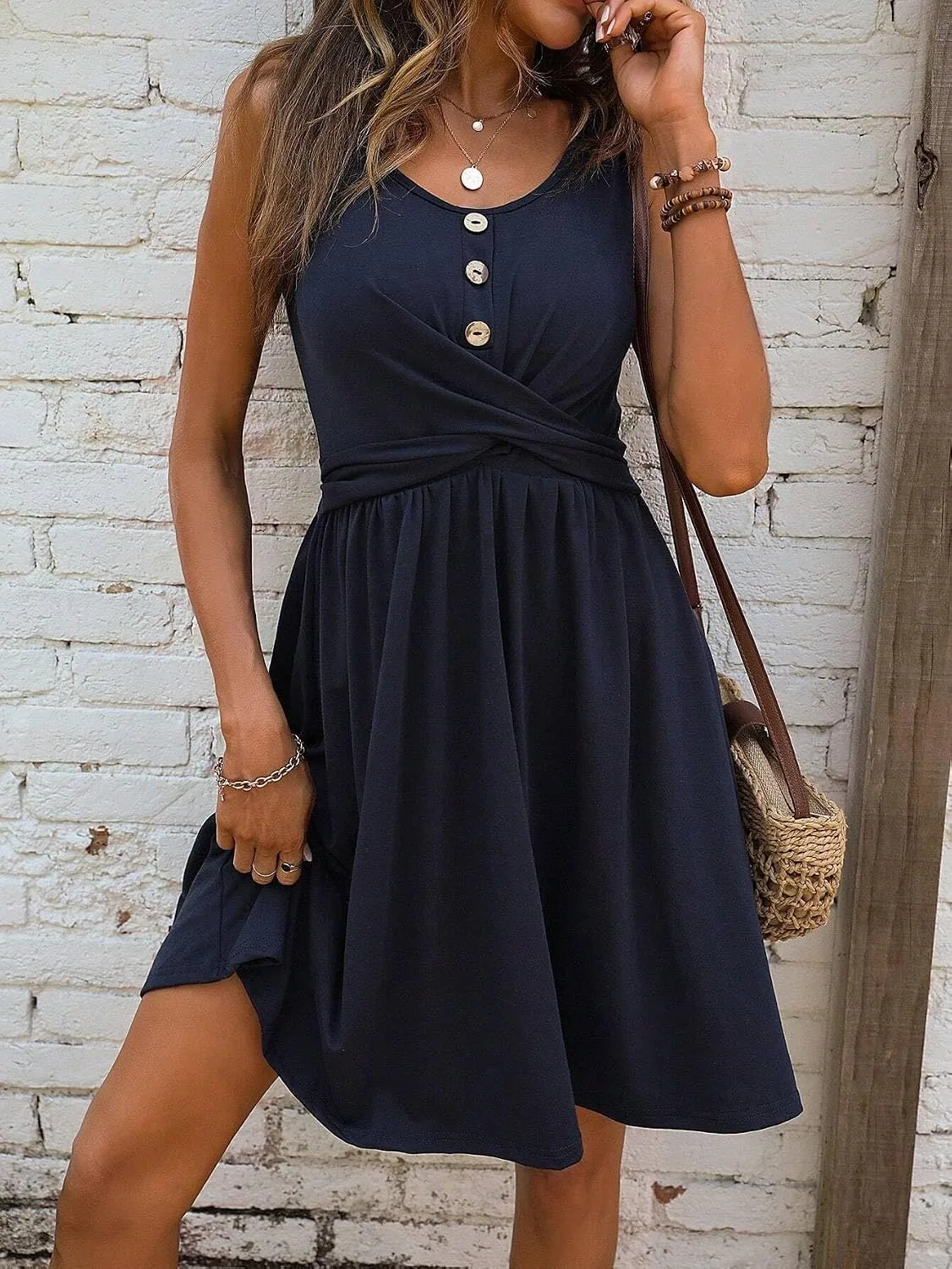 Женское повседневное платье с запахом V-образным вырезом, Navy Blue — фото 2