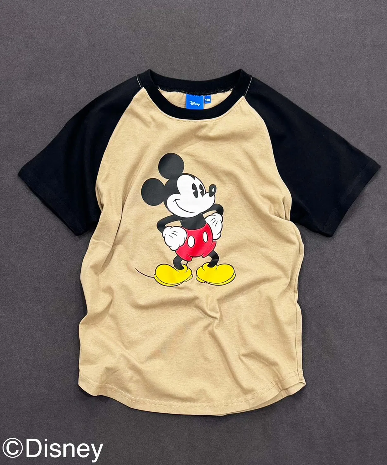 Детская футболка с принтом Mickey Mouse, с длинным рукавомDisney, Beige×Black