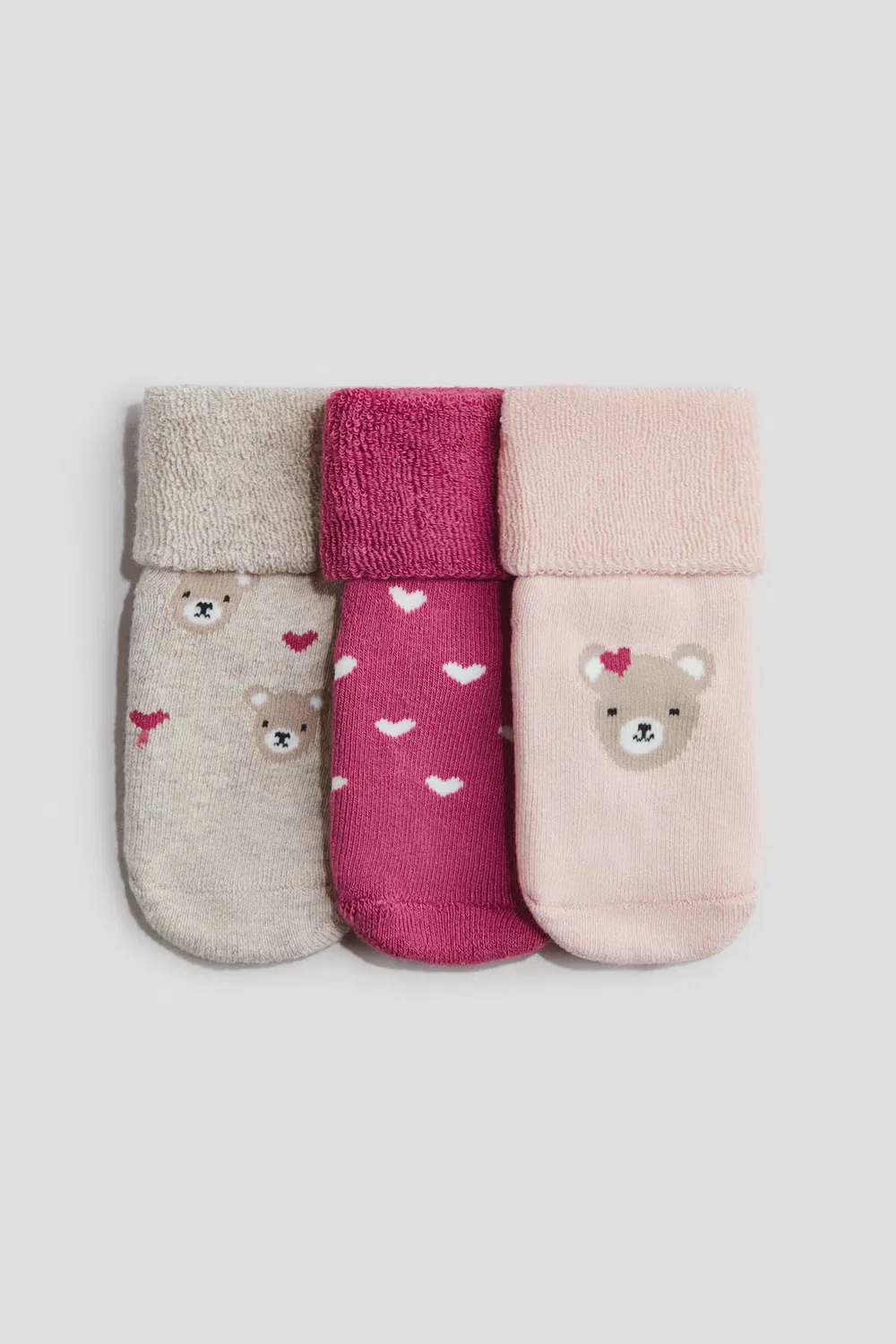 Набор из 3 махровых носков H&M, Hellrosa/Teddybären