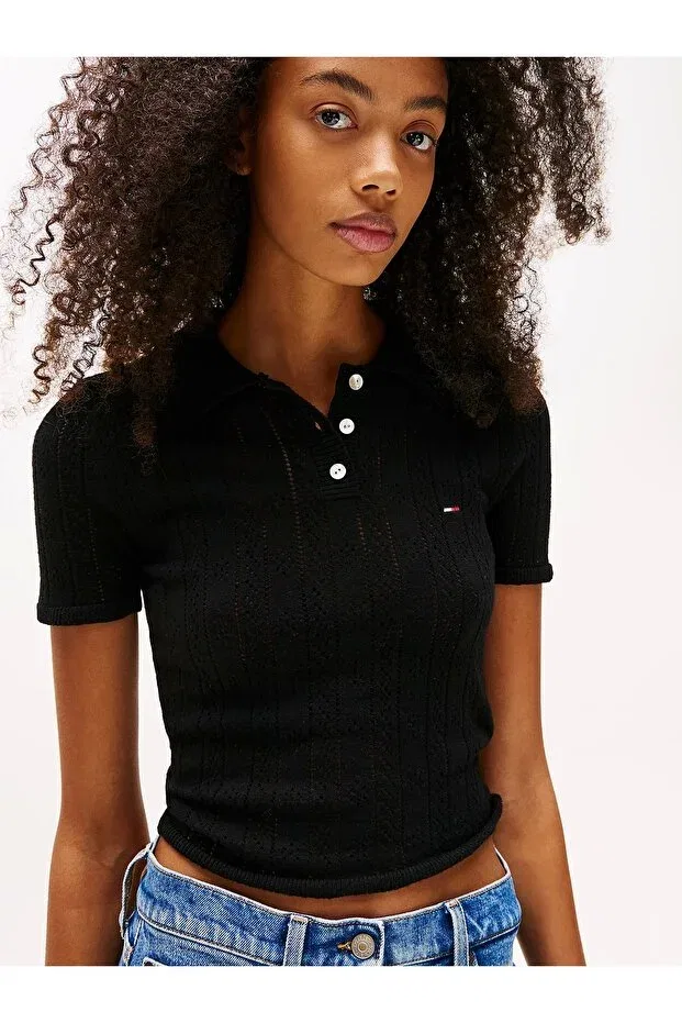 Женская футболка-поло с принтом Tommy Hilfiger, Black — фото 4