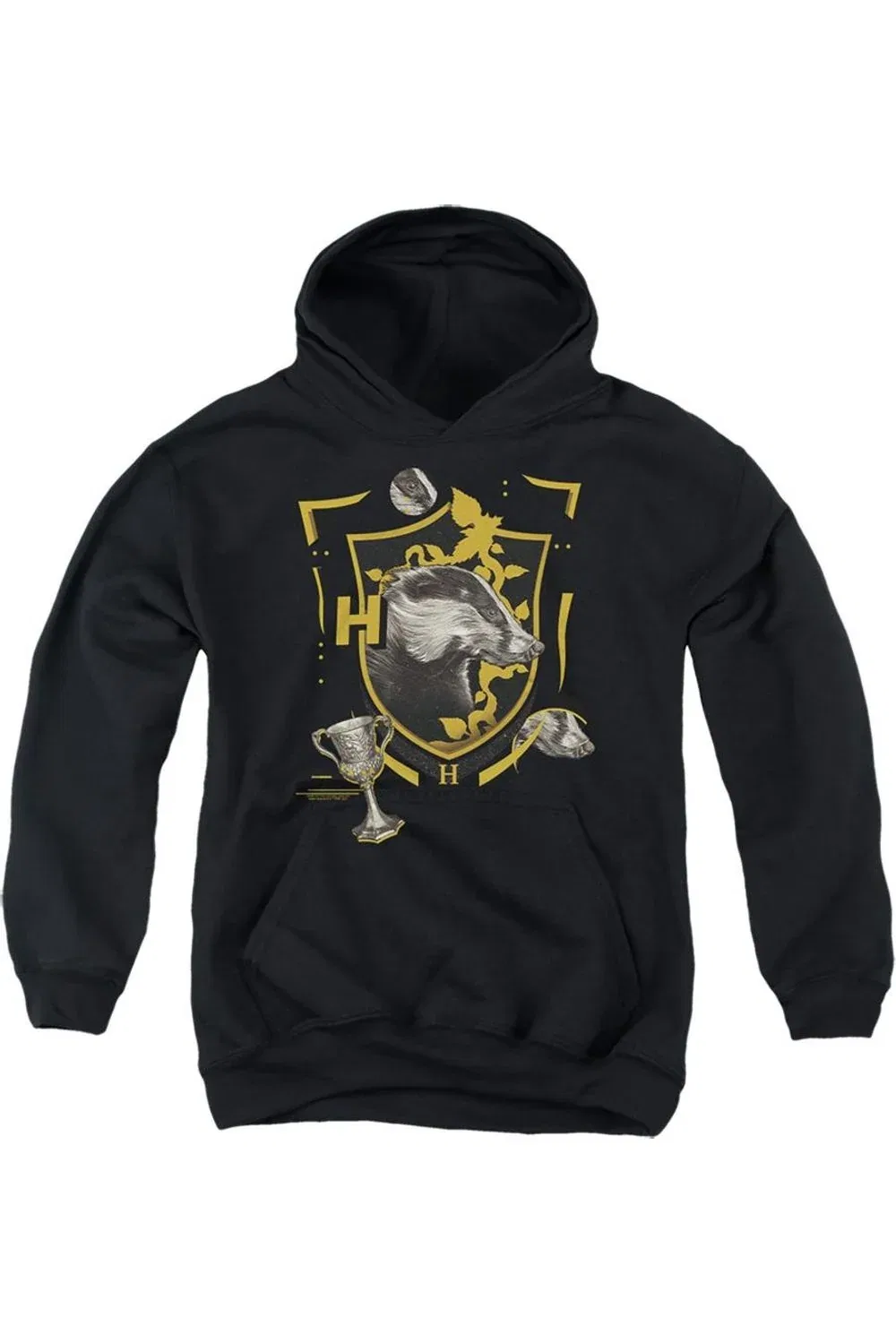 Детское худи с капюшоном с принтом Harry Potter Hufflepuff Magicial Mischief Level Up Crest Gildan, черный