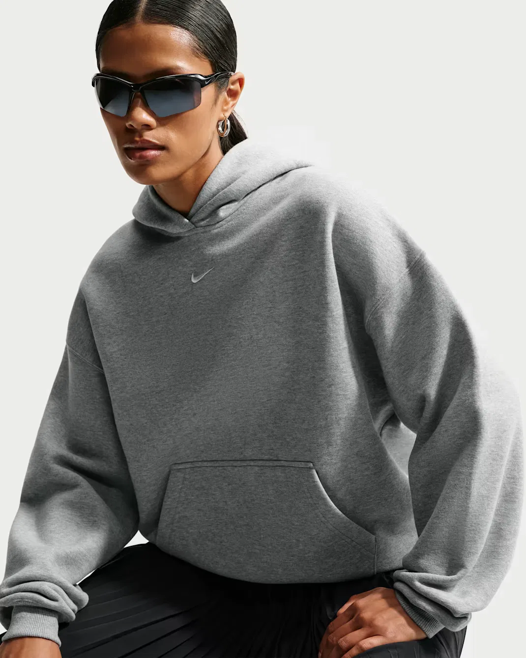 Женская толстовка с капюшоном оверсайз Nike Studio Fleece Medium Weight, Dark Grey Heather/Sail