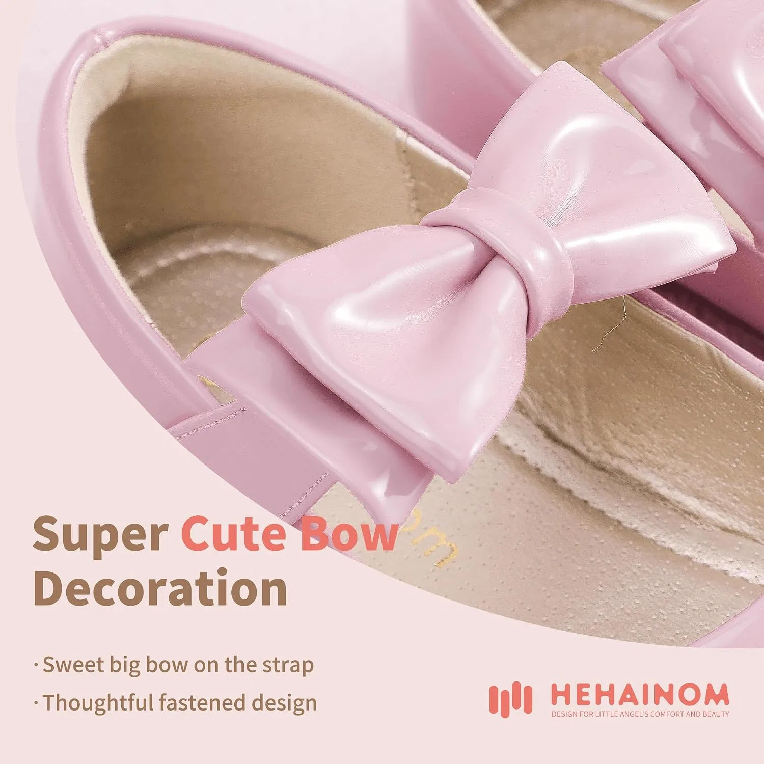Детские балетки для девочек с цветочным принтом Hehainom, Alisa Pink Patent — фото 4