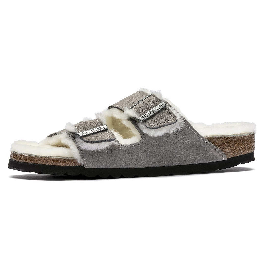 Сандалии на меху Birkenstock Arizona Shearling Suede Leather, серый