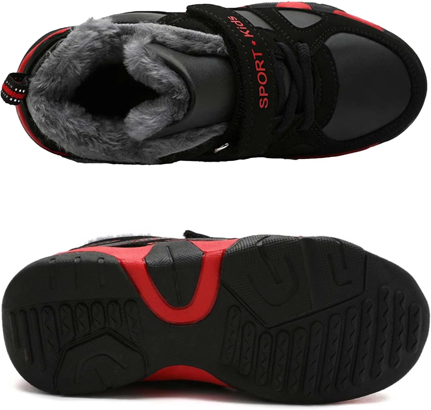Детские зимние кроссовки с искусственным мехом для мальчиков Eliogn, Black/Red — фото 3