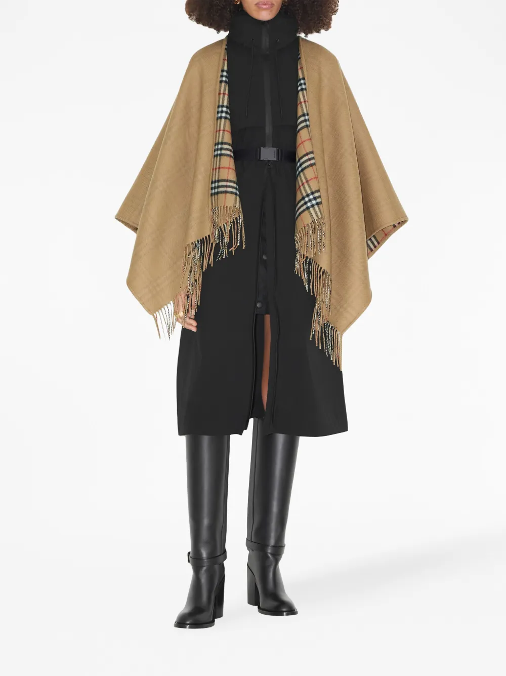 Кейп шерстяной BURBERRY двусторонний в клетку, нейтральный — фото 2