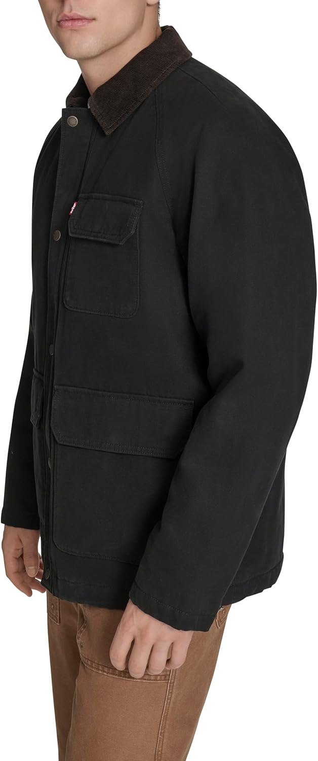 Мужская хлопковая куртка Levi's Barn с вельветовым воротником, Black Canvas — фото 2
