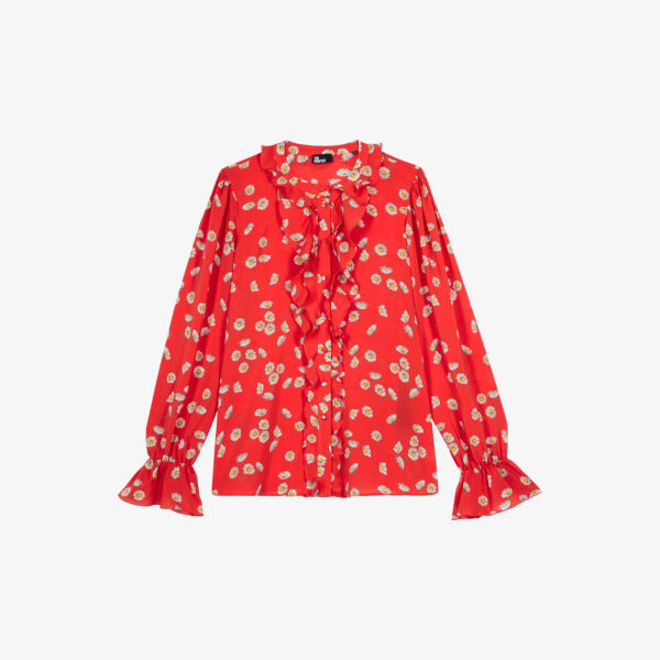

Рубашка из эластичной ткани с цветочным принтом и оборками The Kooples, красный