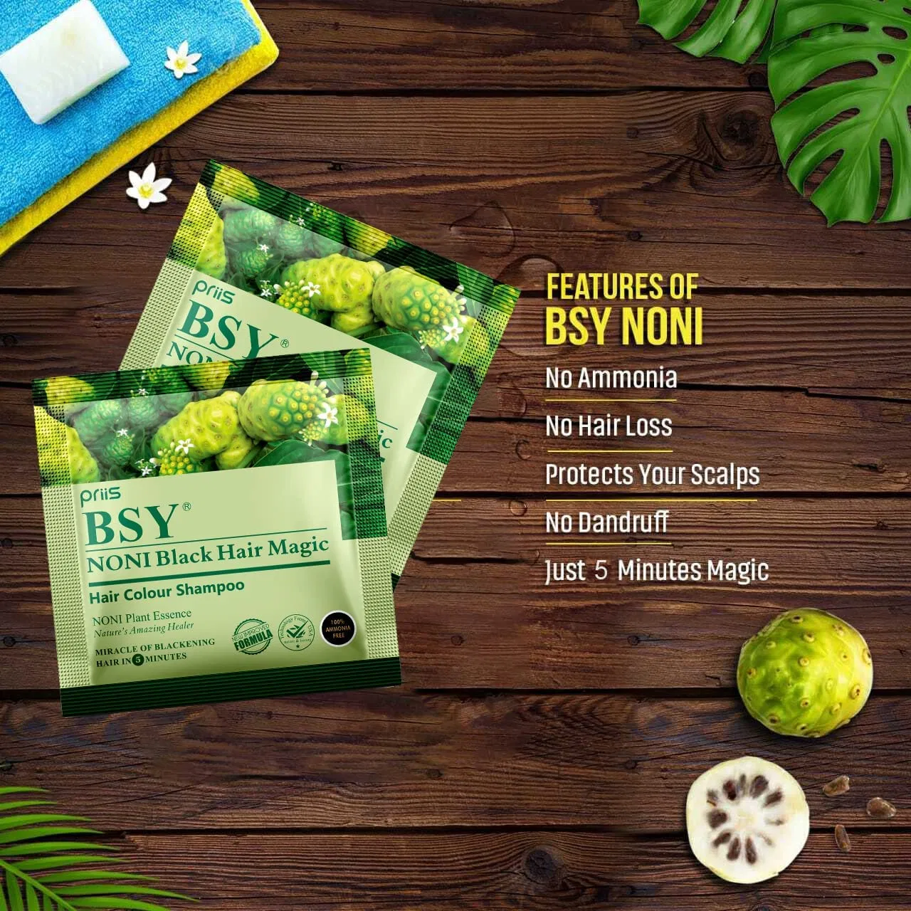 Шампунь-краска для волос «Noni Black Hair Magic» от BSY, 24 саше по 12 мл Ybs — фото 3