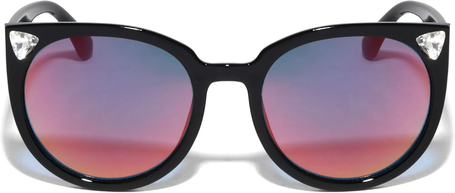 

Цветные зеркальные круглые линзы, треугольные линзы с бриллиантовыми стразами, солнцезащитные очки «кошачий глаз» P30286-RH-CM Sunglasses Luxe, Red Green Black