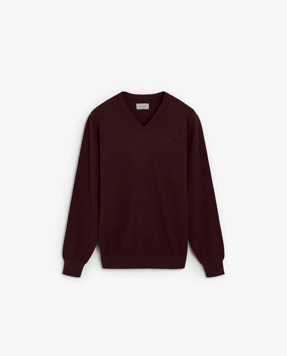 

Мужской джемпер с V-образным вырезом, обычный крой Scalpers, бордовый