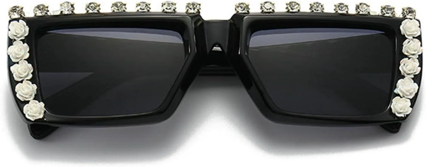 

willochra Милые модные квадратные солнцезащитные очки с бриллиантами и стразами черного цвета для женщин и мужчин, для вечеринок, с блестками, 2pcs-black&blue