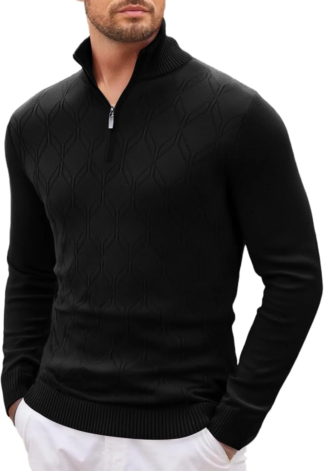 

Мужской свитер с длинным рукавом и четвертной молнией, текстурированная вязка, размеры M-3XL RTRDE