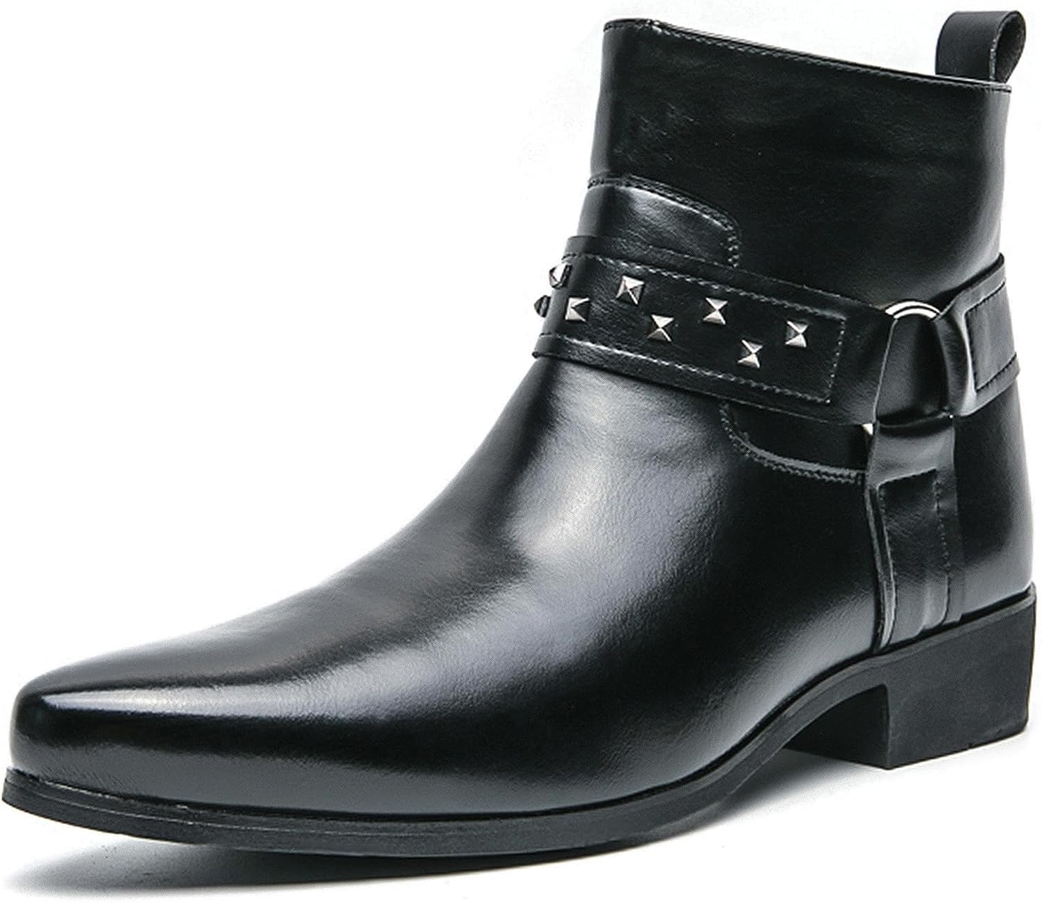 

Мужские кожаные ковбойские ботинки PTNOKA с массивным каблуком, заклепками и ремешком, модная боковая молния, ретро короткие ковбойские ботинки, ботинки Челси для наряда, черный