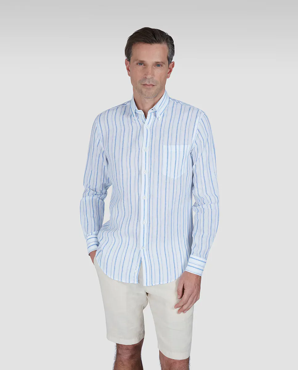 

Мужская многоцветная льняная рубашка в полоску Paul & Shark, белый