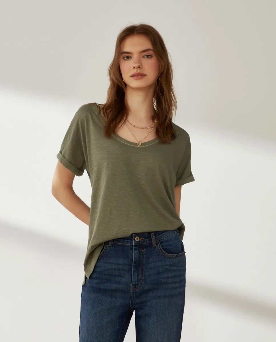 

Женская однотонная футболка с короткими рукавами Southern Cotton, цвет 520 Kaki